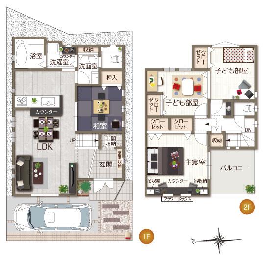 Floor plan. (No. 5 place model house), Price 32,639,000 yen, 4LDK, Land area 90.41 sq m , Building area 97.42 sq m