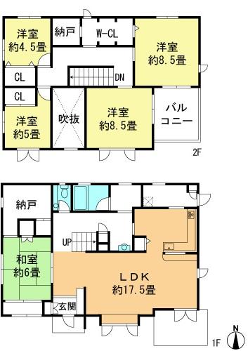 Floor plan. 59,800,000 yen, 5LDK + 2S (storeroom), Land area 442.97 sq m , Building area 147.93 sq m