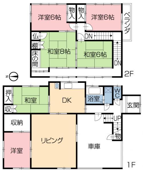 Floor plan. 9,980,000 yen, 6LDK, Land area 195.49 sq m , Building area 207.79 sq m