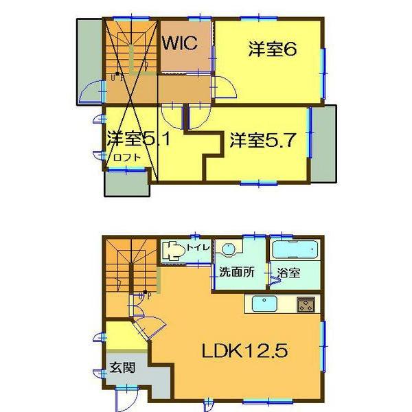 Floor plan. 14,980,000 yen, 3LDK, Land area 178.57 sq m , Building area 76.86 sq m 3LDK + loft + WIC