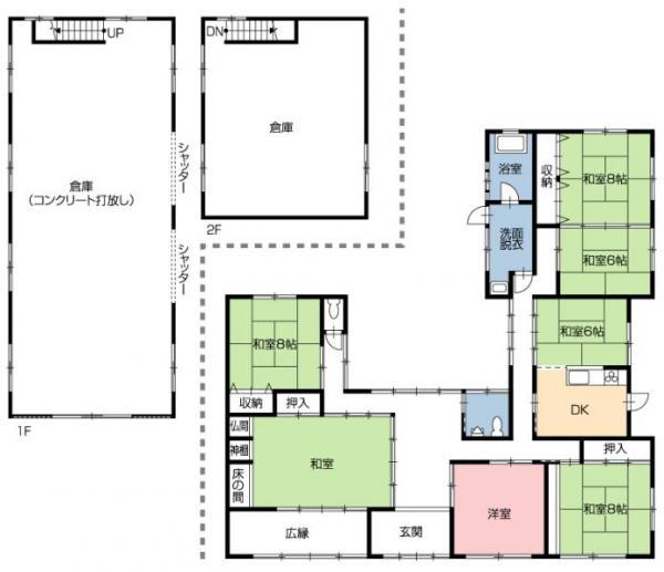 Floor plan. 22,800,000 yen, 6DK, Land area 839.65 sq m , 6DK you are comfortable in the building area 194.26 sq m two-family, We see a garden that has been clean from the Japanese style of living and the west side of the Japanese-style room