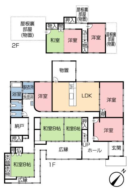 Floor plan. 14.8 million yen, 7LDK, Land area 874.4 sq m , Building area 305.09 sq m each and every room also wide 7LDKS