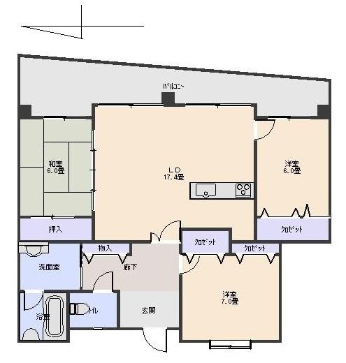 Floor plan. 3LDK, Price 16 million yen, Occupied area 77.42 sq m , Balcony area 15.72 sq m