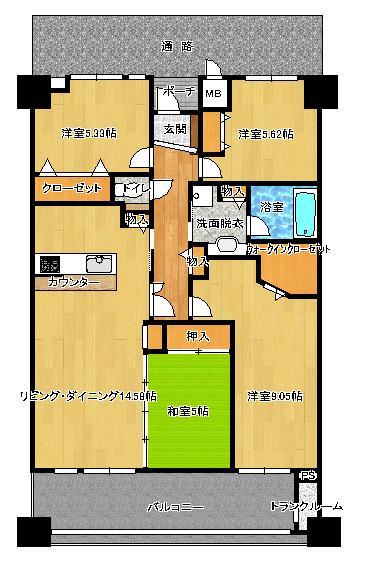 Floor plan. 4LDK, Price 18.5 million yen, Footprint 109.94 sq m , Balcony area 18.89 sq m