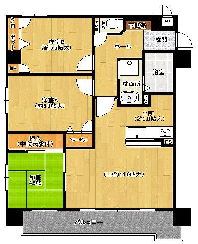Floor plan. 3LDK, Price 8.9 million yen, Occupied area 68.52 sq m , Balcony area 9.11 sq m