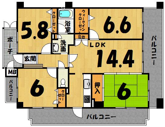 Floor plan. 4LDK, Price 14.9 million yen, Occupied area 84.78 sq m , Balcony area 25.03 sq m