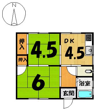 Floor plan. 4.5 million yen, 2DK, Land area 142.2 sq m , Building area 34.78 sq m