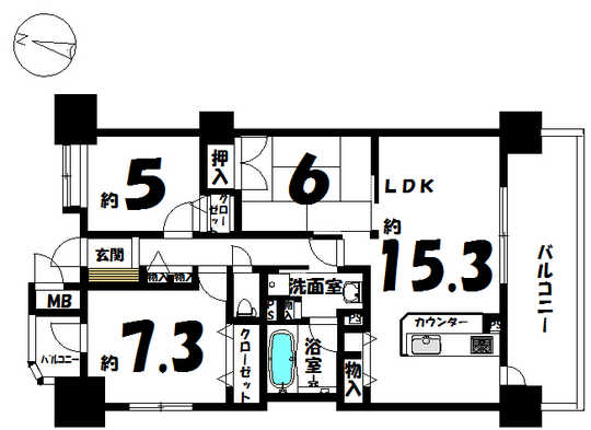 Floor plan. 3LDK, Price 19,990,000 yen, Occupied area 71.53 sq m , Balcony area 14.86 sq m