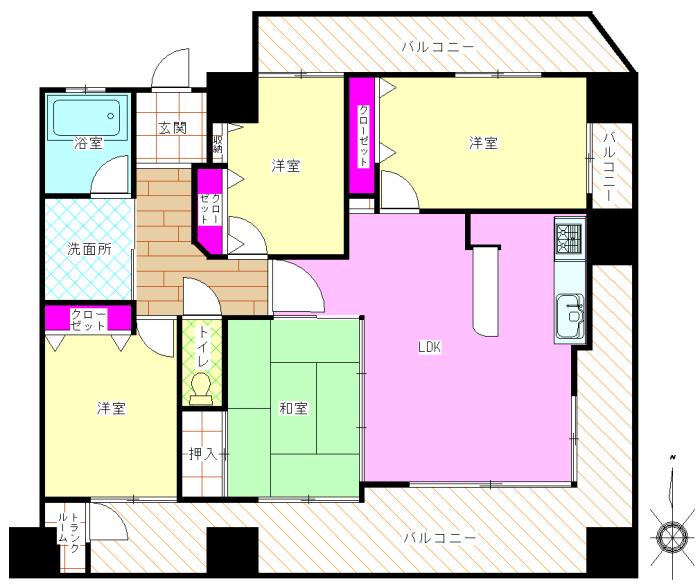 Floor plan. 4LDK, Price 24,900,000 yen, Occupied area 84.91 sq m , Balcony area 34.96 sq m