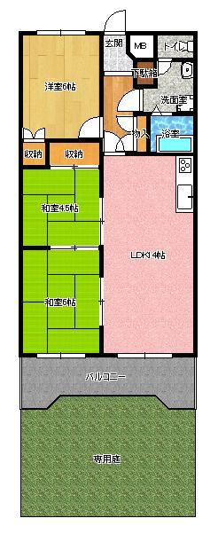 Floor plan. 3LDK, Price 8 million yen, Occupied area 64.24 sq m , Balcony area 12 sq m