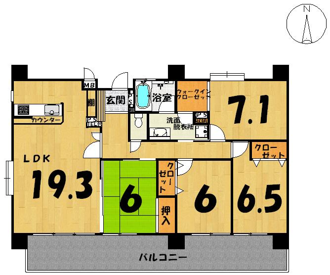Floor plan. 4LDK, Price 19.5 million yen, Occupied area 99.37 sq m , Balcony area 24.3 sq m