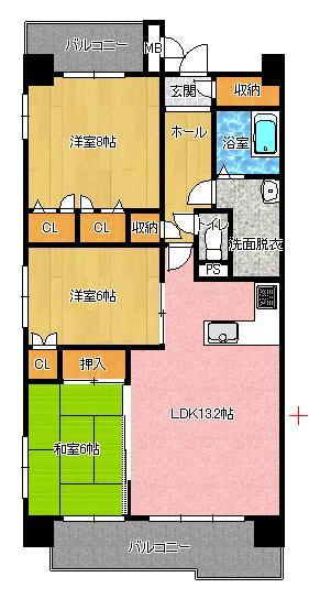 Floor plan. 3LDK, Price 11 million yen, Footprint 78.4 sq m , Balcony area 9.5 sq m