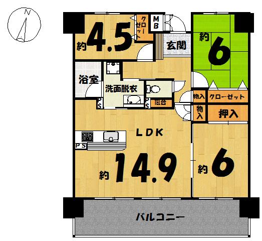 Floor plan. 3LDK, Price 16.5 million yen, Occupied area 65.95 sq m , Balcony area 15.03 sq m