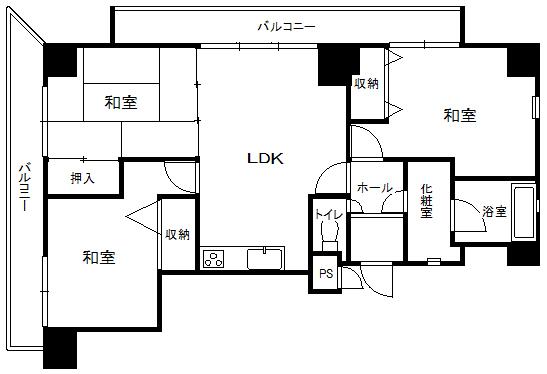 Floor plan. 3LDK, Price 11.5 million yen, Occupied area 61.88 sq m , Balcony area 14.99 sq m