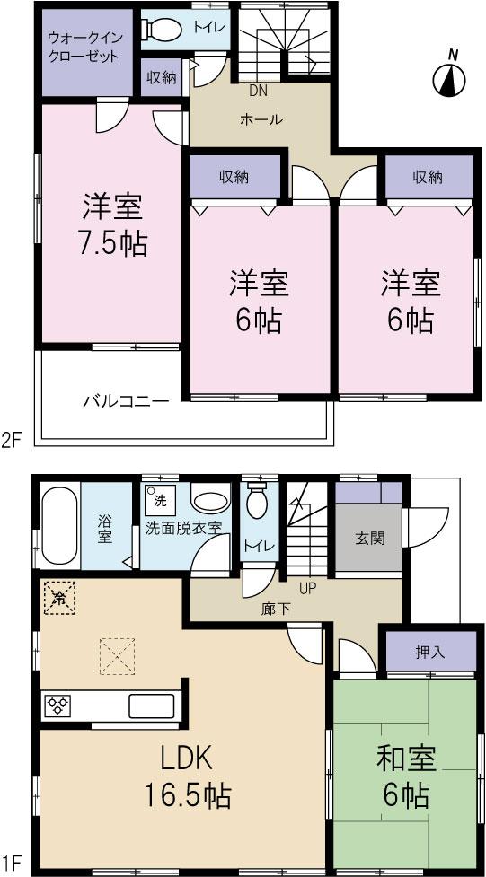 Floor plan. 17,980,000 yen, 4LDK, Land area 131.16 sq m , Building area 105.57 sq m Floor