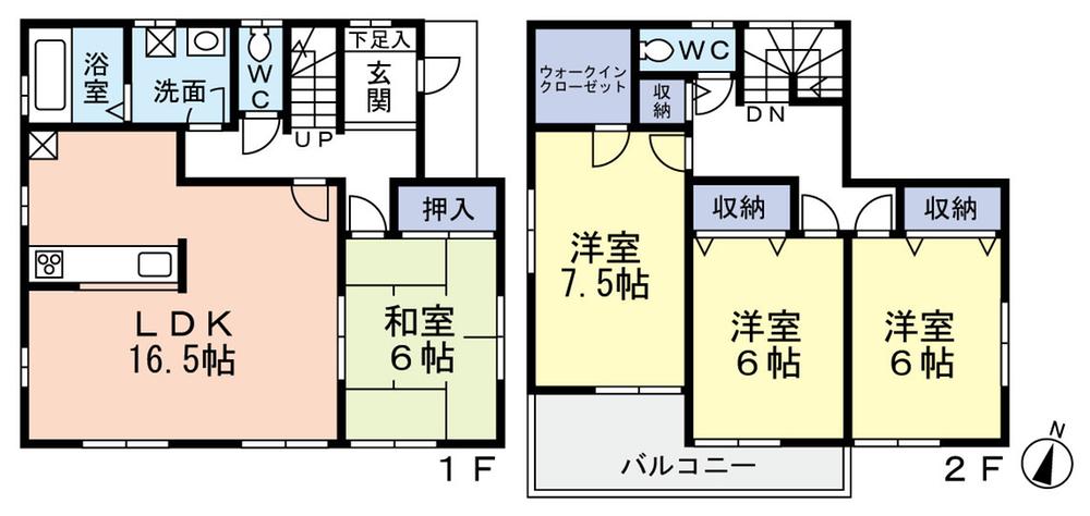 Floor plan. 17,980,000 yen, 4LDK, Land area 132.87 sq m , To 2F in the building area 105.57 sq m 4LDK is, Walk-in closet is equipped with.