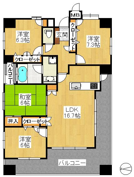 Floor plan. 4LDK, Price 18.5 million yen, Occupied area 93.74 sq m , Balcony area 26.77 sq m