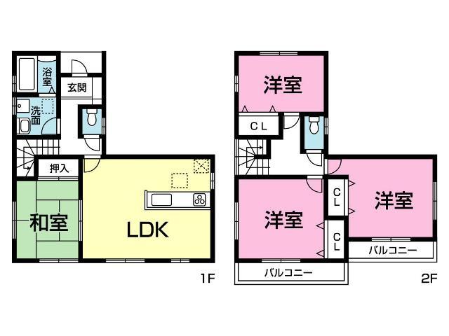 Floor plan. 23,480,000 yen, 4LDK, Land area 186.34 sq m , Building area 102.68 sq m