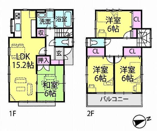 Floor plan. 26,800,000 yen, 4LDK, Land area 118.7 sq m , Building area 95.63 sq m LDK and the Japanese-style room become Tsuzukiai