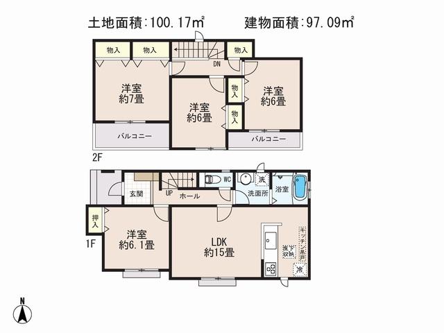 Floor plan. (C), Price 26,300,000 yen, 4LDK, Land area 100.17 sq m , Building area 97.09 sq m