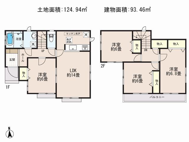 Floor plan. (D), Price 24,800,000 yen, 4LDK, Land area 124.94 sq m , Building area 93.46 sq m
