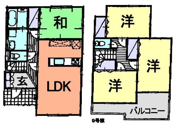 Floor plan. (9 Building), Price 17,900,000 yen, 4LDK, Land area 122.47 sq m , Building area 95.63 sq m