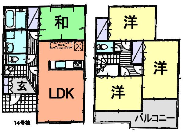 Floor plan. (14 Building), Price 17,900,000 yen, 4LDK, Land area 122.35 sq m , Building area 95.63 sq m