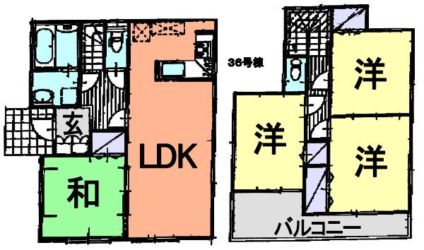 Floor plan. (36 Building), Price 17,900,000 yen, 4LDK, Land area 121.26 sq m , Building area 93.98 sq m