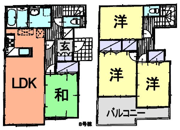 Floor plan. (8 Building), Price 17,900,000 yen, 4LDK, Land area 122.48 sq m , Building area 97.08 sq m