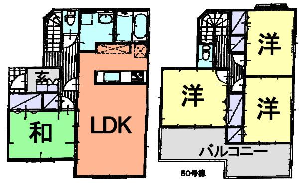Floor plan. (50 Building), Price 23,990,000 yen, 4LDK, Land area 121.09 sq m , Building area 98.02 sq m