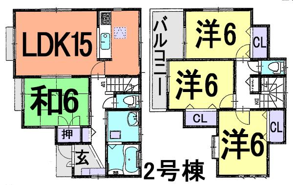 Floor plan. (Building 2), Price 22,800,000 yen, 4LDK, Land area 132.14 sq m , Building area 95.22 sq m