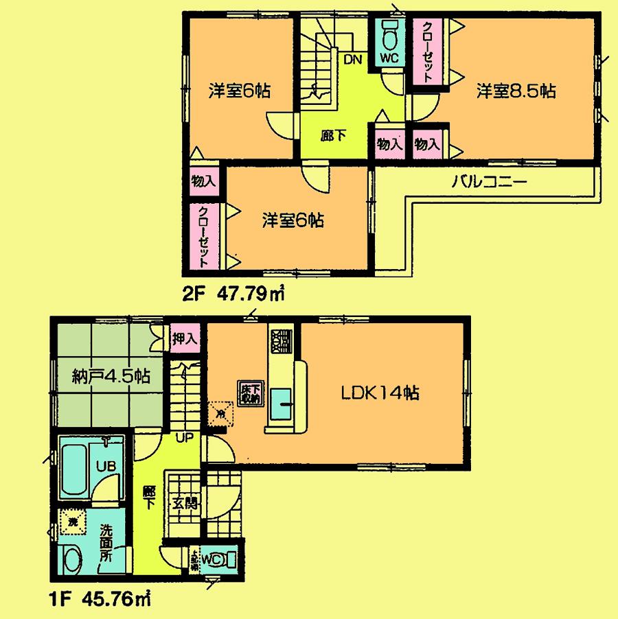 Floor plan. Price 24,800,000 yen, 4LDK, Land area 108.28 sq m , Building area 93.55 sq m