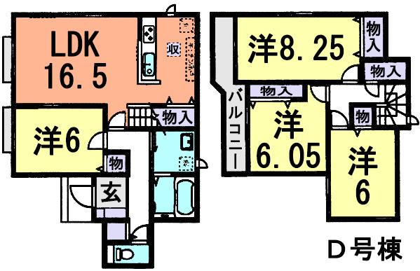 Floor plan. (D Building), Price 24,800,000 yen, 4LDK, Land area 120.11 sq m , Building area 101.43 sq m
