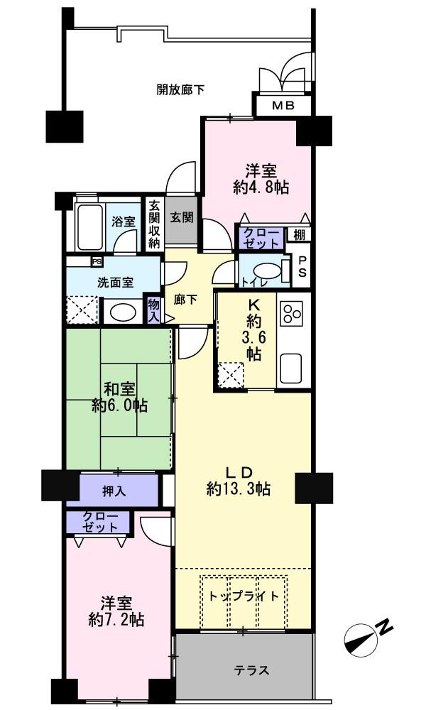 Floor plan. 3LDK, Price 15.8 million yen, Occupied area 76.04 sq m , Balcony area 5.61 sq m