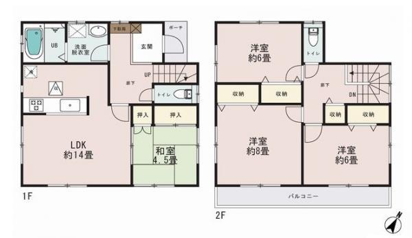 Floor plan. 21,800,000 yen, 4LDK, Land area 150.03 sq m , Building area 98.53 sq m 4 Building