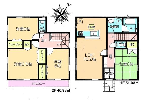 Floor plan. 31,800,000 yen, 4LDK, Land area 146.36 sq m , Building area 98.01 sq m 4 Building