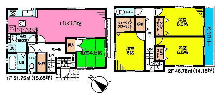 Floor plan. (Building 2), Price 24,800,000 yen, 4LDK, Land area 113.36 sq m , Building area 98.53 sq m