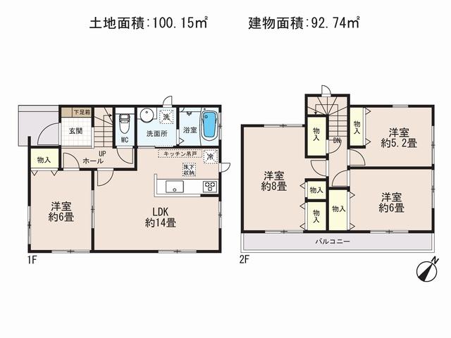 Floor plan. 24,800,000 yen, 4LDK, Land area 100.15 sq m , Building area 92.74 a sq m ●● JR Ageo Station walk about 16 minutes commuting distance! ● It is positive those good in the adjacent land east road!
