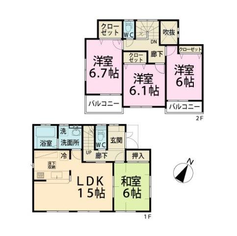 Floor plan. (1 Building), Price 30,800,000 yen, 4LDK, Land area 110 sq m , Building area 96.05 sq m