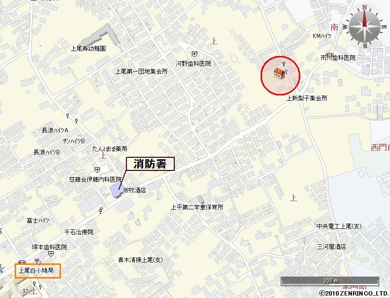 Local guide map. Please turn left in front of the park past the albino pigeon park and fire station. 