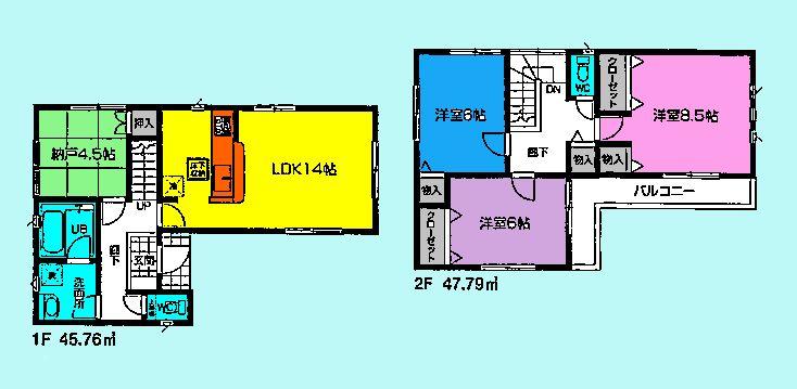 Floor plan. (Building 2), Price 24,800,000 yen, 3LDK+S, Land area 108.28 sq m , Building area 93.55 sq m