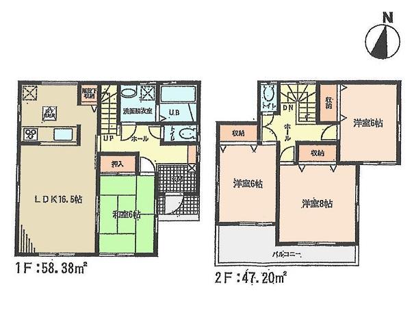 Floor plan. (Building 2), Price 35,900,000 yen, 4LDK, Land area 132.24 sq m , Building area 105.77 sq m