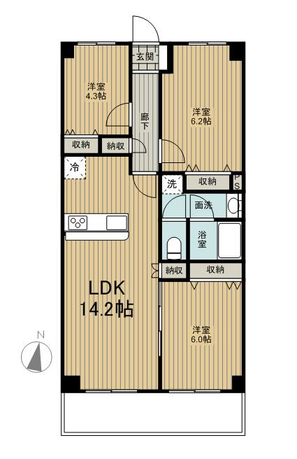 Floor plan. 3LDK, Price 21,800,000 yen, Occupied area 69.03 sq m , Balcony area 9.06 sq m