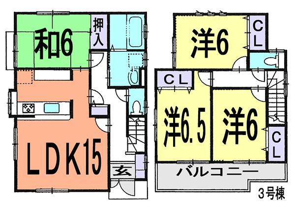 Floor plan. (3 Building), Price 27,800,000 yen, 4LDK, Land area 118.7 sq m , Building area 96.47 sq m