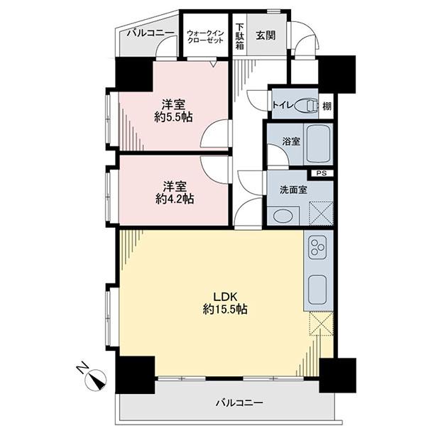 Floor plan. 1LDK + S (storeroom), Price 17.8 million yen, Footprint 62 sq m , Balcony area 9.66 sq m