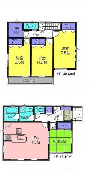Floor plan. 30,800,000 yen, 4LDK+S, Land area 122.58 sq m , Building area 96.79 sq m
