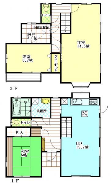 Floor plan. 22,800,000 yen, 3LDK+S, Land area 157.06 sq m , Building area 110.13 sq m