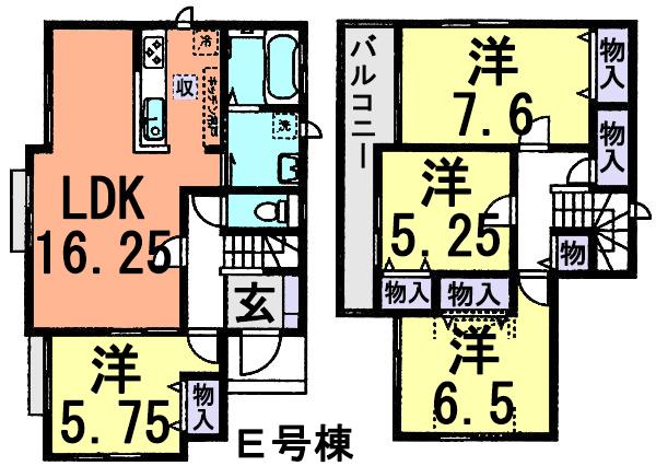 Floor plan. (E Building), Price 20.8 million yen, 4LDK, Land area 132.61 sq m , Building area 97.7 sq m