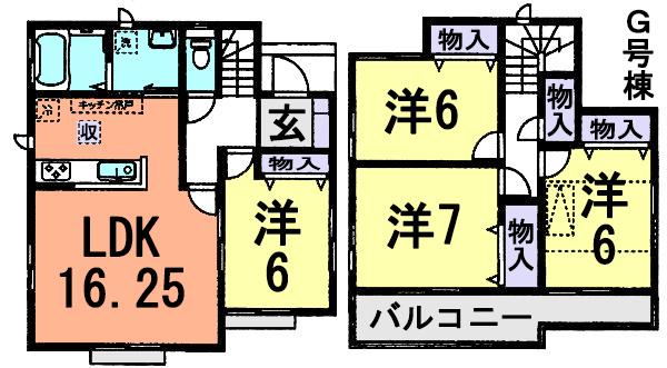 Floor plan. (G Building), Price 21,800,000 yen, 4LDK, Land area 120.67 sq m , Building area 97.7 sq m