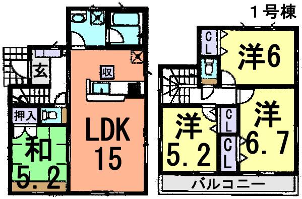 Floor plan. (1 Building), Price 21,800,000 yen, 4LDK, Land area 115.48 sq m , Building area 86.66 sq m